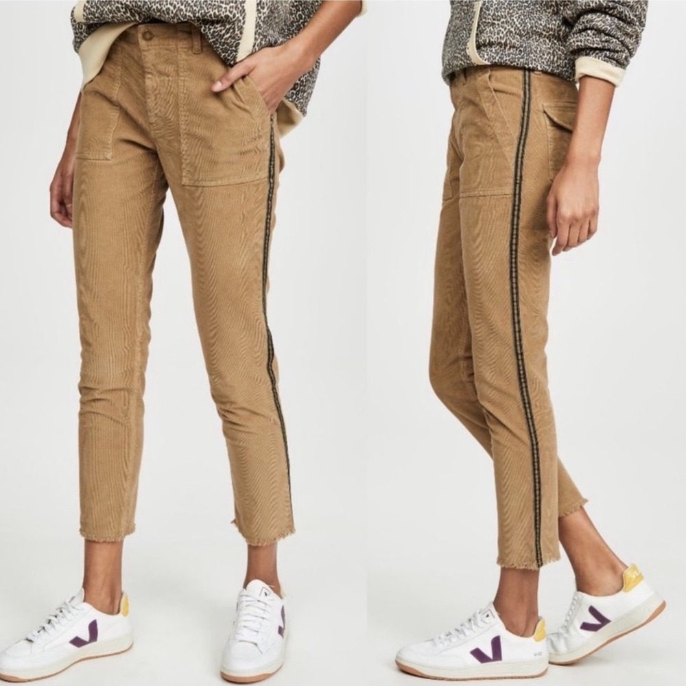 Nili Lotan Tan Corduroy Side Stripe Utility Pants Womens 12 Raw Hem 2609988
